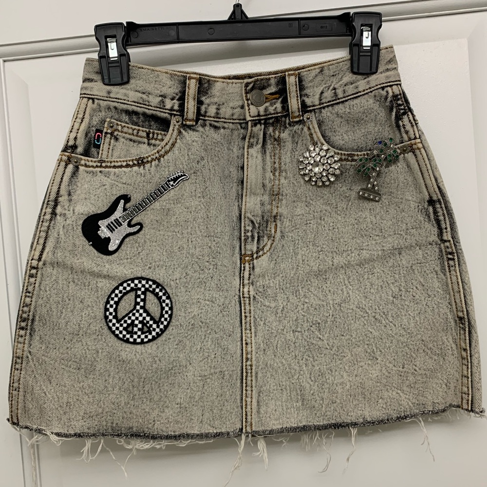 Marc Jacobs Gray Acid Wash Denim Embellished Mini Skirt